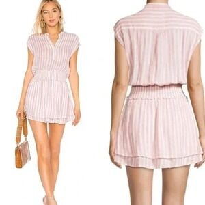 Rails Women's Angelina Dress Large L Rose Striped Smocked Waist Linen Blend A